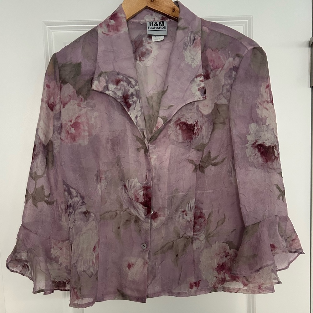 R&M Richards Purple Boxy Blouse with Notched Collar